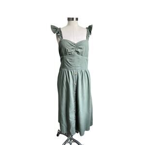 Audrey Parks Francesca's Sage Green Linen Blend Midi Dress Size XL